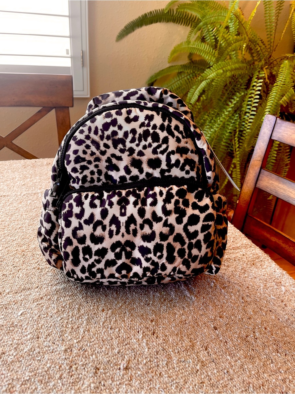 Leopard Print Mini Backpack - Black & Tan